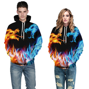 外套女装 印花维京神话同款 冰火龙火焰连帽卫衣男数码 wish新品