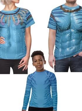 新款 阿凡达2水之道圆领短袖T恤男女3D数码印花cosplay角色服套头