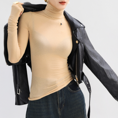 卡其色高领打底衫女高级感早秋