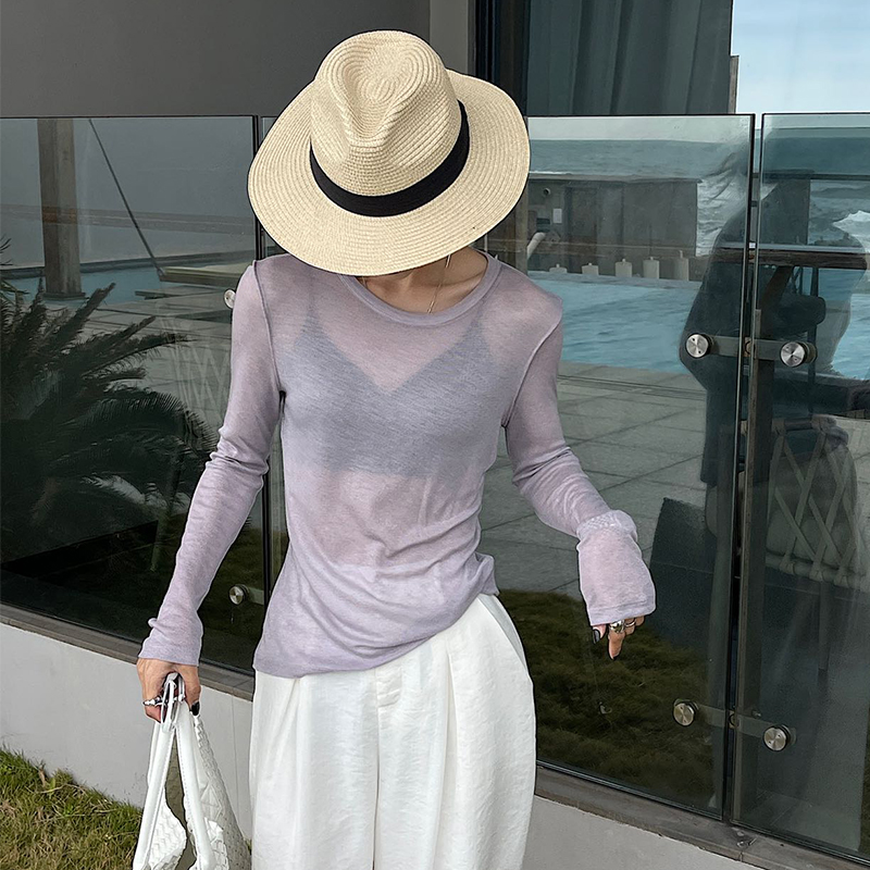 天丝羊毛打底衫早秋防晒罩衫微透