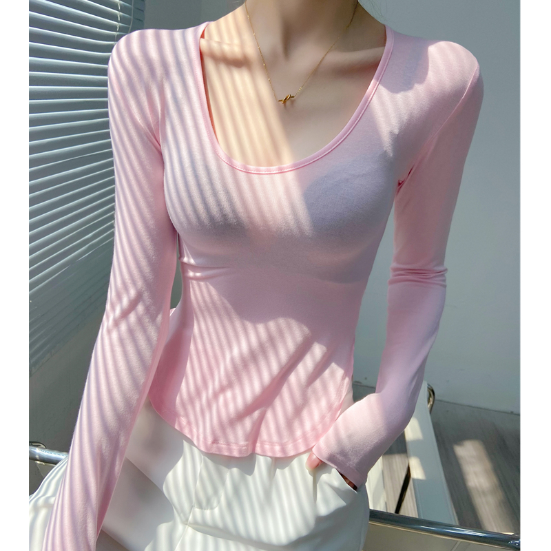 长袖韩版薄U领长袖性感