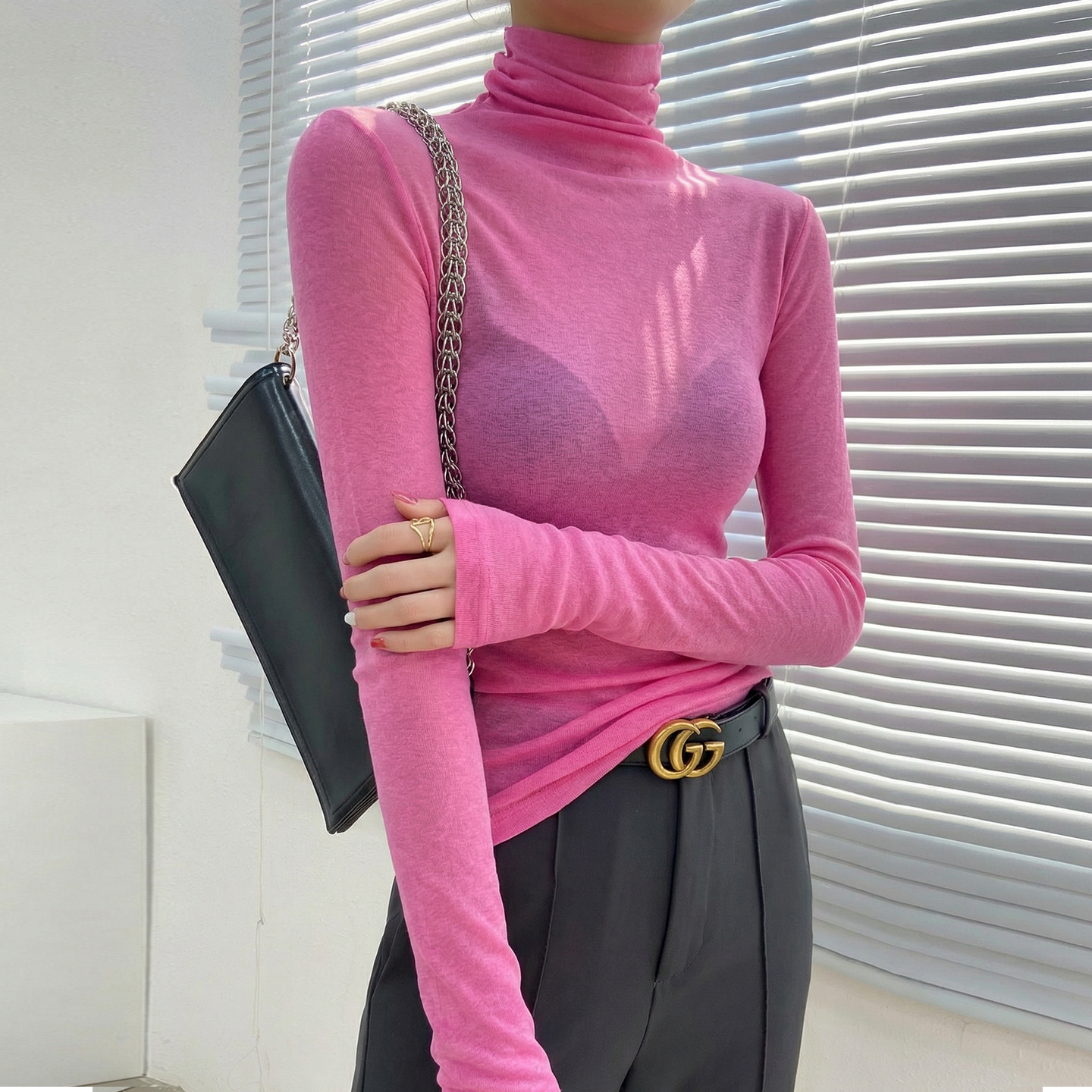 粉色高领超好看内搭打底衫女可外穿冬薄款微透叠穿修身上衣高级感,女装/女士精品,T恤,淘宝优惠券,粉丝福利购,淘宝优惠卷