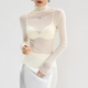高领蕾丝网纱打底衫 木耳边透明上衣女轻奢高级感 内搭叠穿白色薄款