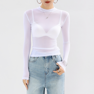 白色蕾丝网纱打底衫女内搭叠穿