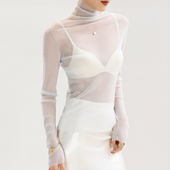 白色高领蕾丝打底衫 女内搭叠穿透明网纱绝美亮丝可外穿上衣高级感