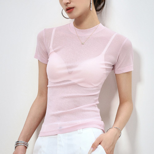透视蕾丝网纱短袖t恤女高级感