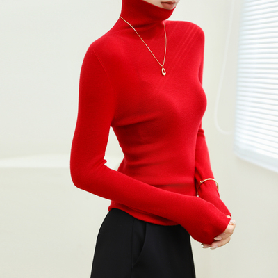 红色高领打底衫本命年针织上衣