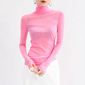 微透绝美长袖 女内搭修身 减龄高级感上衣薄 粉色高领打底衫 巨好看