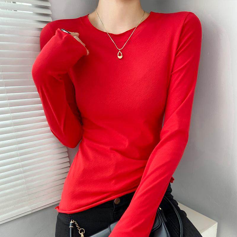圆领红色时尚上衣女时髦洋气2025新款本命年t恤巨好看内搭打底衫,女装/女士精品,T恤,淘宝优惠券,粉丝福利购,淘宝优惠卷