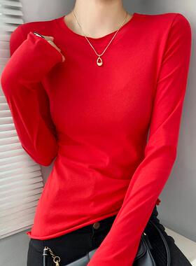 圆领红色时尚上衣女时髦洋气2025新款本命年t恤巨好看内搭打底衫