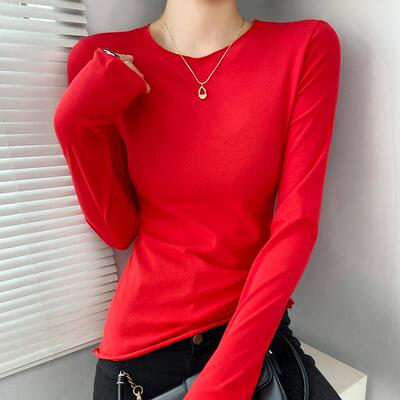 圆领红色时尚上衣女时髦洋气