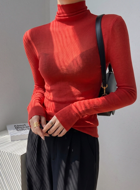 红色高领针织衫女款2026新款薄款