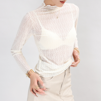 半高领镂空蕾丝上衣女轻奢高级感