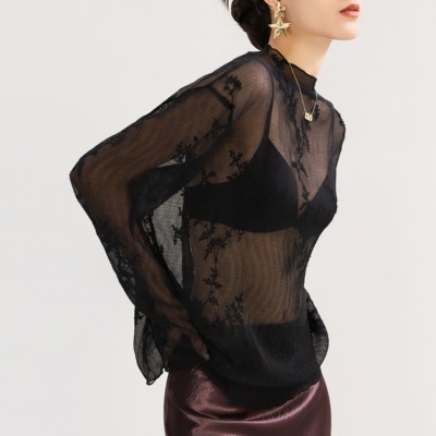 黑色内搭叠穿蕾丝打底衫可外穿
