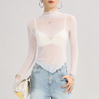 半高领打底衫女内搭蕾丝不规则