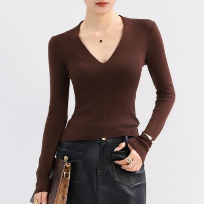 咖色美拉德v领巨好看的针织衫