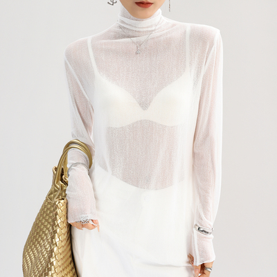 内搭蕾丝网纱长袖白色可外穿