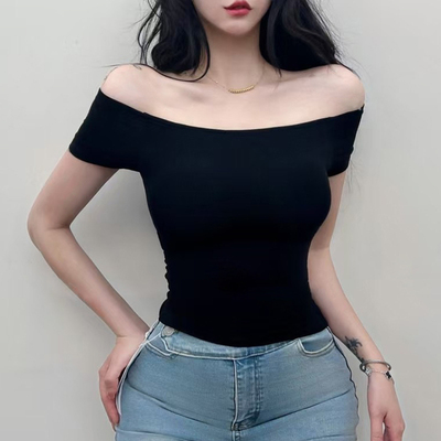 短袖绝美一字肩上衣夏轻奢高级感