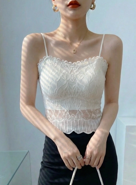 白色蕾丝吊带背心女2026新款拼接透明内搭镂空薄款绝美上衣高级感
