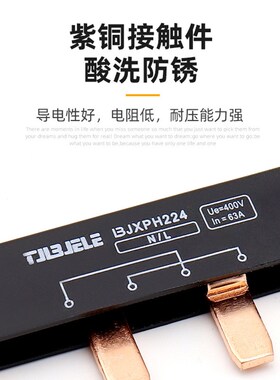 总开关保护器过欠压电气汇流排2P63A空开接线排端子紫铜黑色白色