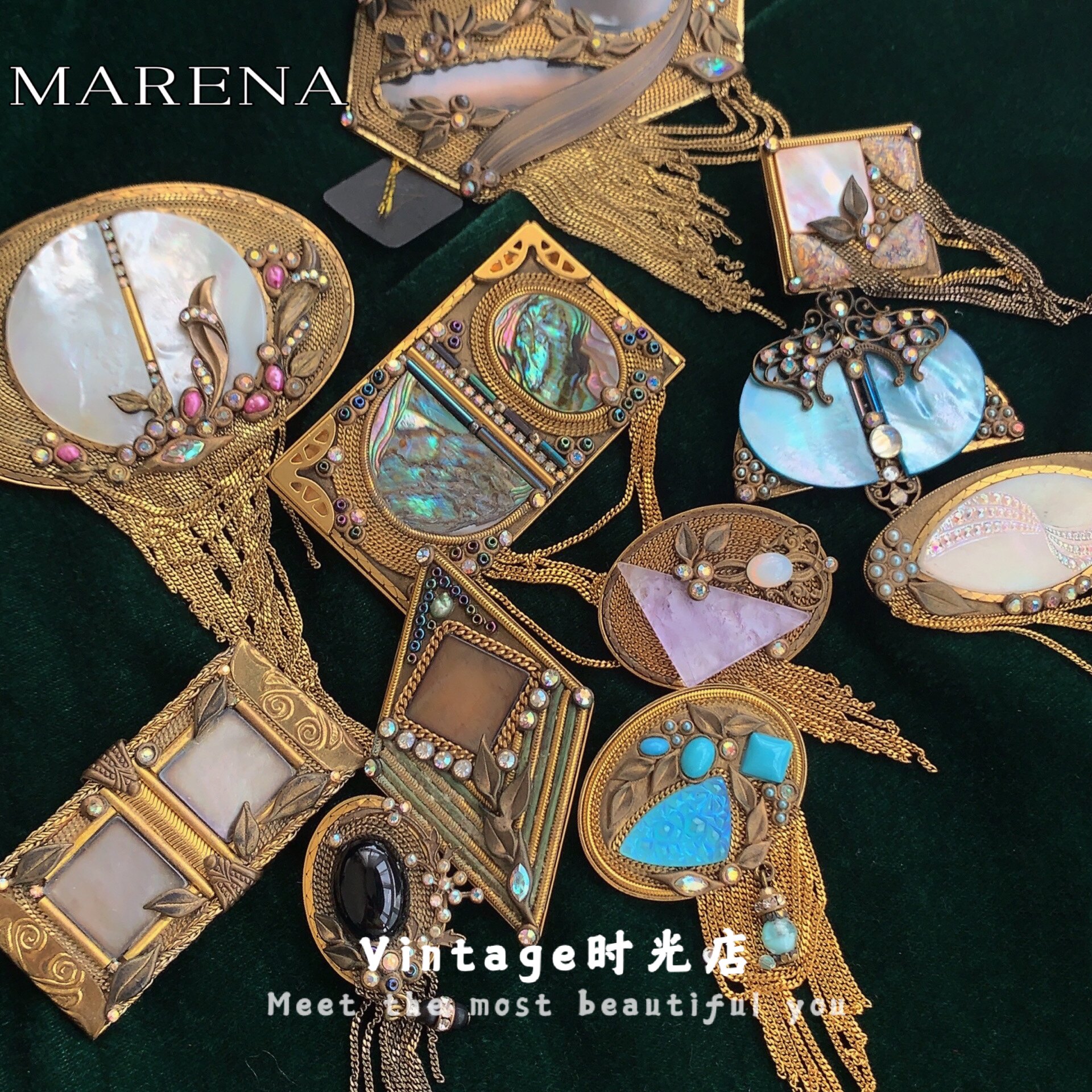 德国中古MARENA全手工制作 天然珍珠贝母胸针欧洲Vintage胸花饰品