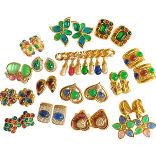 琉璃vintage法国云纹琉璃首饰古董法式复古耳环耳夹中古百搭首饰