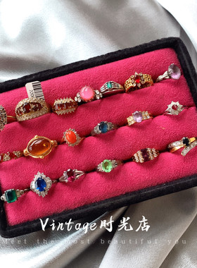 法国戒指指环老银戒指中古水晶