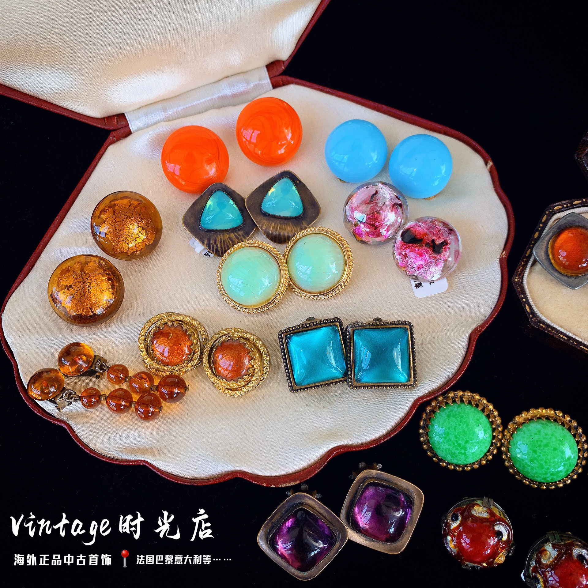 法国早期手工老琉璃耳环Vinatge穆拉诺琉璃耳夹百搭简单精致