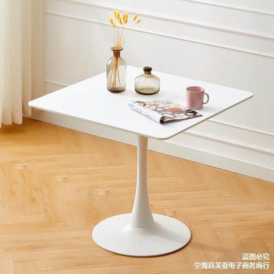 简约家用白色方形餐桌椅组合实木小户型饭桌洽谈接待阳台圆桌