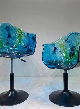 酒店前台透明树脂休闲吧台椅子摆件创意水晶玻璃艺术品凳子雕塑