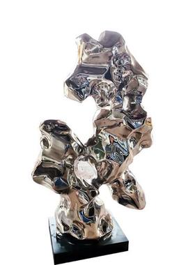 定制太湖石摆件玻璃钢不锈钢仿真雕塑庭院造景假山电镀镜面抽象