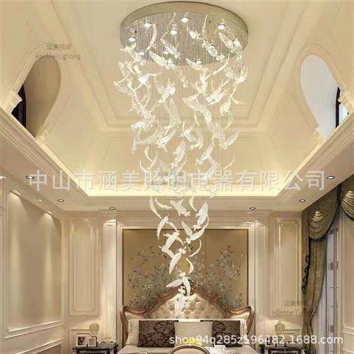 酒店会所别墅沙盘吊灯手工琉璃羽毛挂件吊灯非标工程厂家灯具