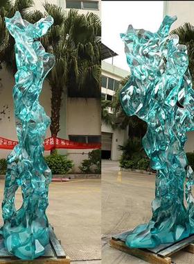 酒店大堂进口透明树脂太湖石雕塑落地假山摆件抽象琉璃艺术品定制