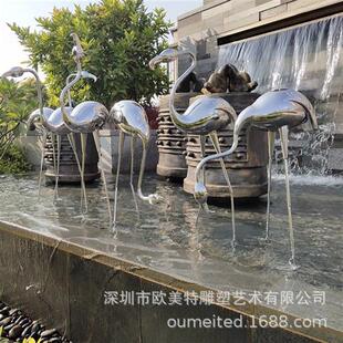 饰 抽象仿真现货不锈钢火烈鸟公园摆件工程雕塑金属锻打抛光镜面装