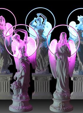 酒吧发光四季天使装饰摆件大型玻璃钢雕塑招财网红打卡景观石膏像
