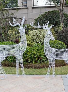 不锈钢镂空鹿摆件动物象蜗牛金属铁艺钢丝梅花鹿雕塑园林景观装饰