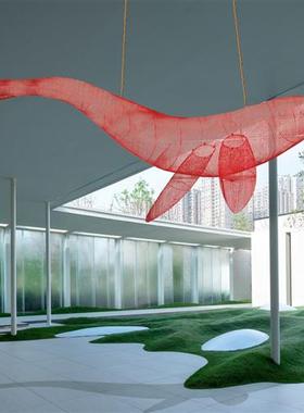 不锈钢镂空海豚雕塑户外售楼部水池水景大型抽象鲸鱼悬挂装饰摆件