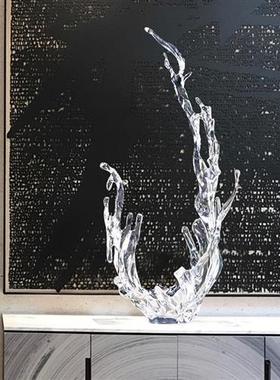 现代轻奢透明树脂浪花摆件大型落地雕塑酒店客厅玄关样板房艺术品