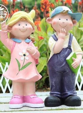 户外卡通人物读书娃娃玻璃钢雕塑幼儿园花园园林景观装饰小品摆件