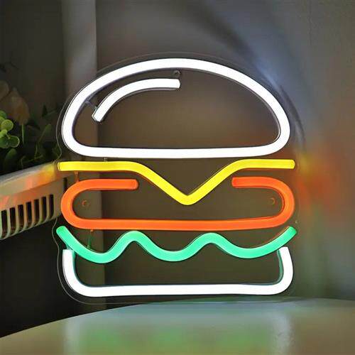 跨境ed汉堡霓虹灯hamburger背景装饰氛围灯牌v亚克力广告造型灯