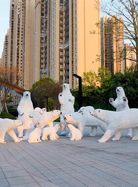 仿真北极熊雕塑玻璃钢动物模型大型商场园林景观冰雪主题装饰摆件