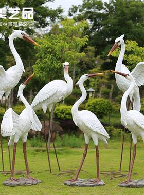 玻璃钢仿真仙鹤白鹭雕塑摆件花园庭院假山水池塘户外园林景观装饰