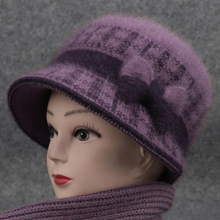 中老年帽子女秋冬季妈妈加绒兔毛保暖帽老人奶奶老太太针织毛线帽