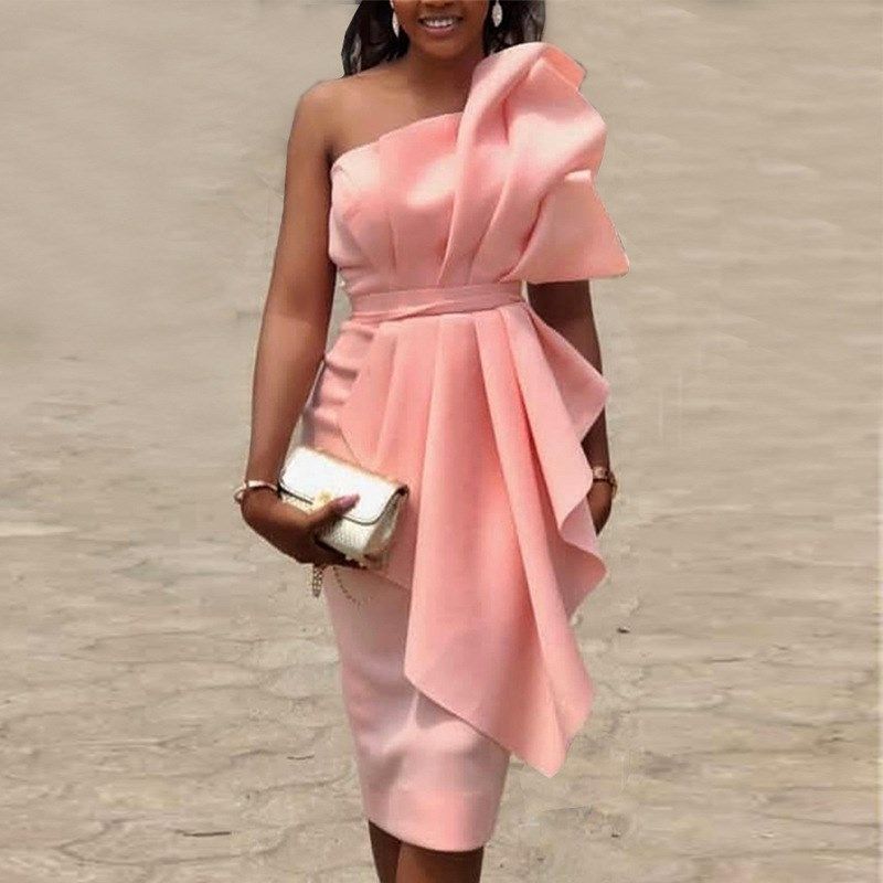 欧美大码性感荷叶边连衣裙晚礼服Sexy African Women Party Dress