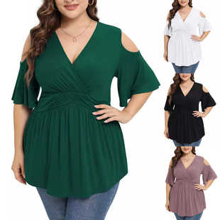 T恤V领上衣5XL Women 大码 top neck shirt Summer size Plus