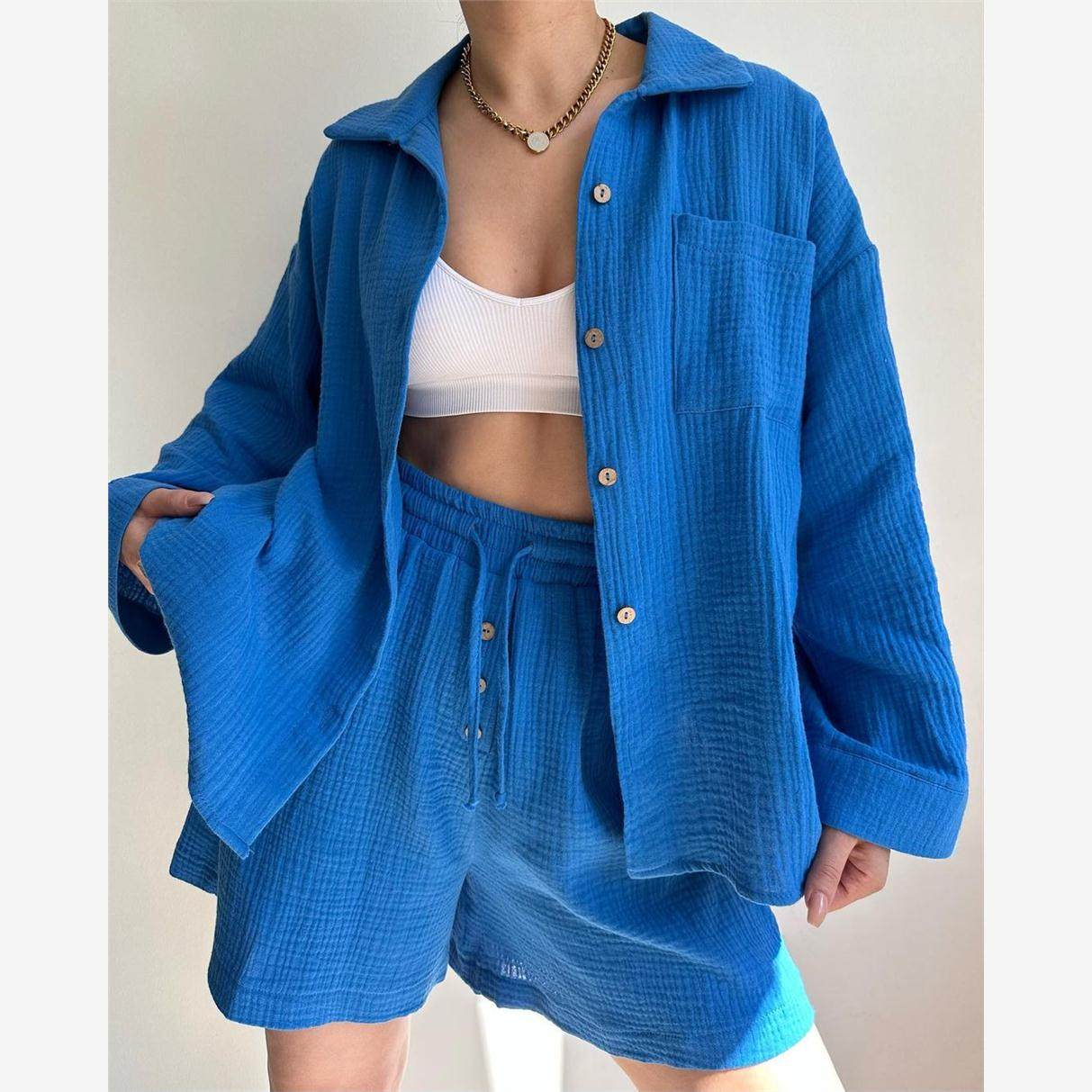 Womenshirtand翻领长袖