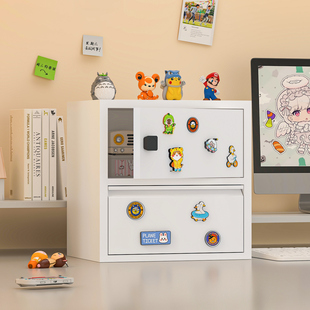 桌面铁皮柜密码 箱办公室工位带抽带锁A4纸文件收纳置物架财务公章