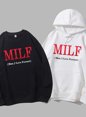 MAN I LOVE FERRARI法拉利MILF趣味英文小众设计圆领卫衣帽衫diy