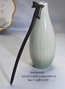 小猫发簪可爱黑檀木发簪 汉服发簪简约 新中式国风日常发簪