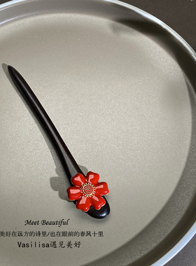 有12至18厘米可选原创中国风复古设计黑檀木发簪红色小众簪子